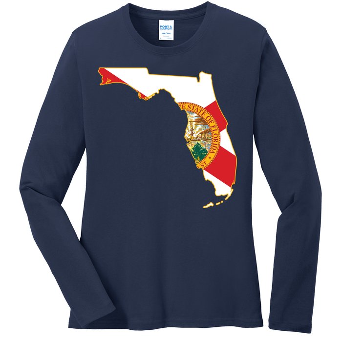 Florida Map State Flag Ladies Long Sleeve Shirt