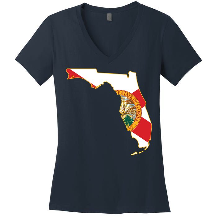 Florida Map State Flag Women's V-Neck T-Shirt