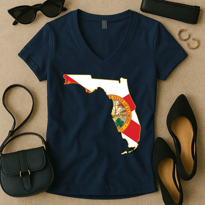 Florida Map State Flag Women's V-Neck T-Shirt