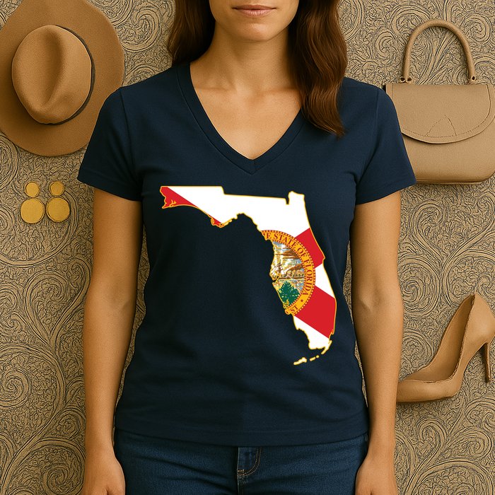 Florida Map State Flag Women's V-Neck T-Shirt