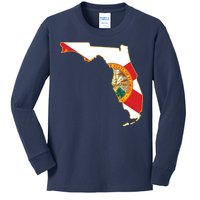 Florida Map State Flag Kids Long Sleeve Shirt