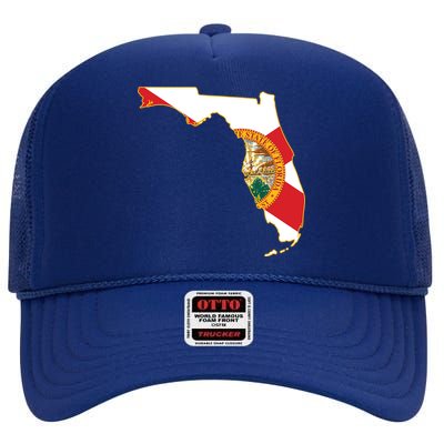 Florida Map State Flag High Crown Mesh Back Trucker Hat