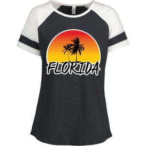 Florida Sunset Palm trees  Enza Ladies Jersey Colorblock Tee