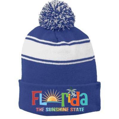 Florida The Sunshine State Colorful Stripe Pom Pom Beanie