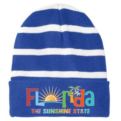 Florida The Sunshine State Colorful Striped Beanie with Solid Band