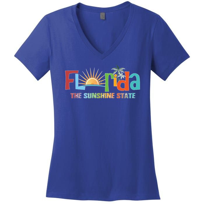 Florida The Sunshine State Colorful Women's V-Neck T-Shirt