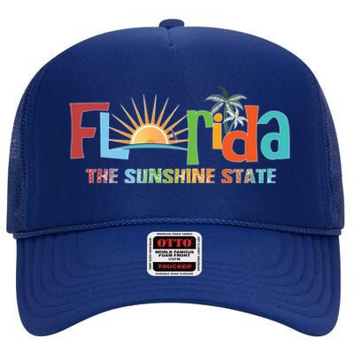 Florida The Sunshine State Colorful High Crown Mesh Back Trucker Hat