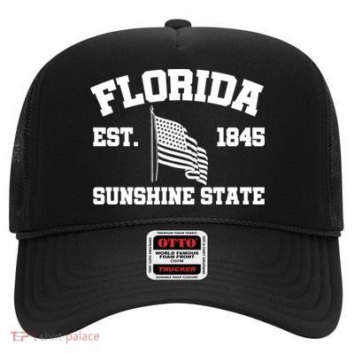 Florida The Sunshine State Est. 1845 High Crown Mesh Back Trucker Hat