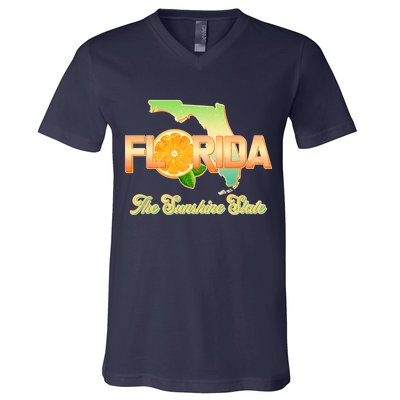 Florida The Sunshine State Orange Logo V-Neck T-Shirt