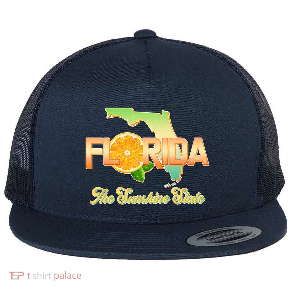 Florida The Sunshine State Orange Logo Flat Bill Trucker Hat