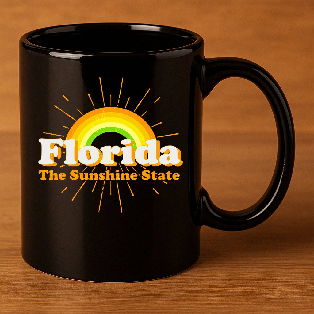 Florida The Sunshine State Rainbow 11oz C Handle Ceramic Mug