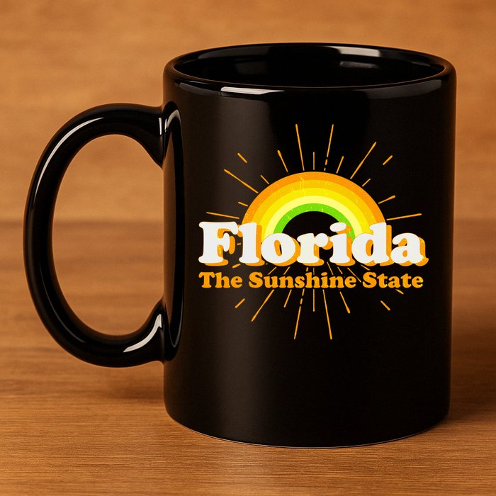 Florida The Sunshine State Rainbow 11oz C Handle Ceramic Mug