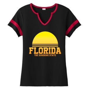 Florida The Sunshine State Retro Sun Ladies Halftime Notch Neck Tee