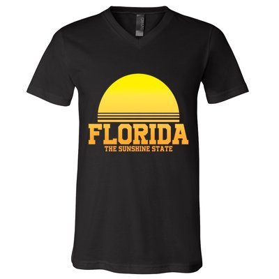 Florida The Sunshine State Retro Sun V-Neck T-Shirt