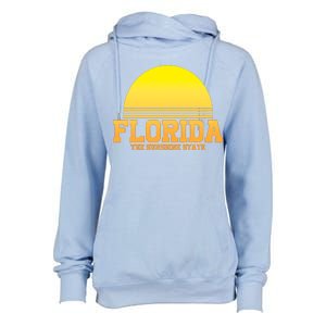 Florida The Sunshine State Retro Sun Womens Funnel Neck Pullover Hood