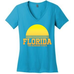 Florida The Sunshine State Retro Sun Women's V-Neck T-Shirt