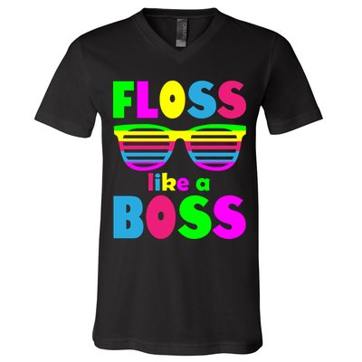 Floss Like A Boss 80's Style Retro V-Neck T-Shirt