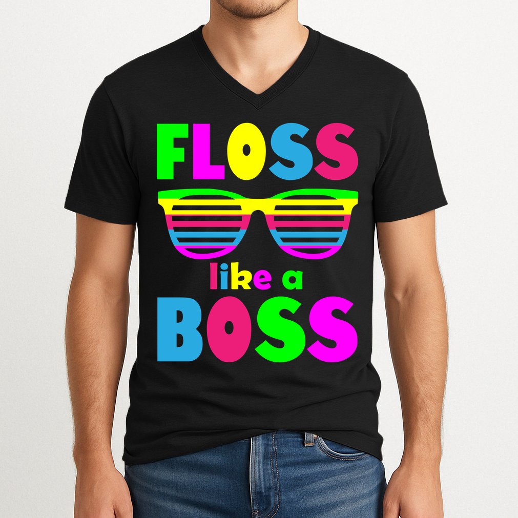Floss Like A Boss 80's Style Retro V-Neck T-Shirt