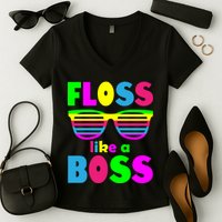 Floss Like A Boss 80's Style Retro Women's V-Neck T-Shirt