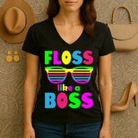 Floss Like A Boss 80's Style Retro Women's V-Neck T-Shirt
