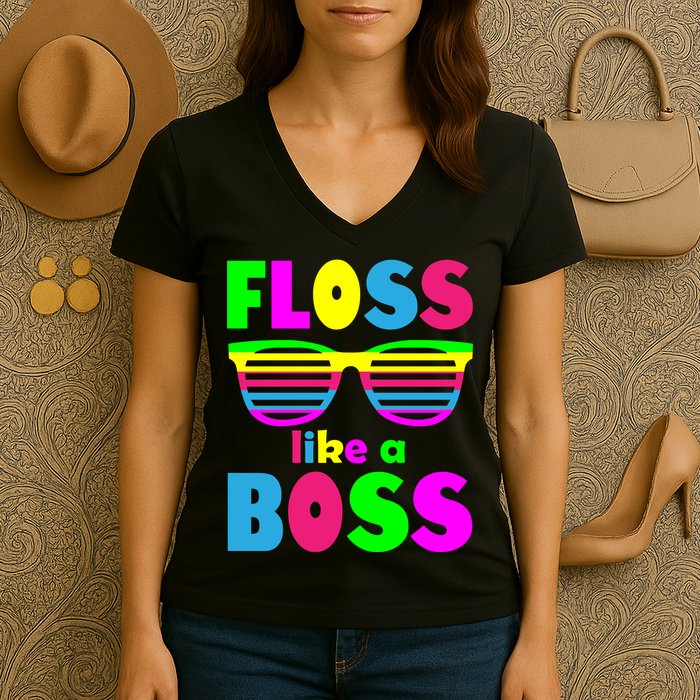 Floss Like A Boss 80's Style Retro Women's V-Neck T-Shirt