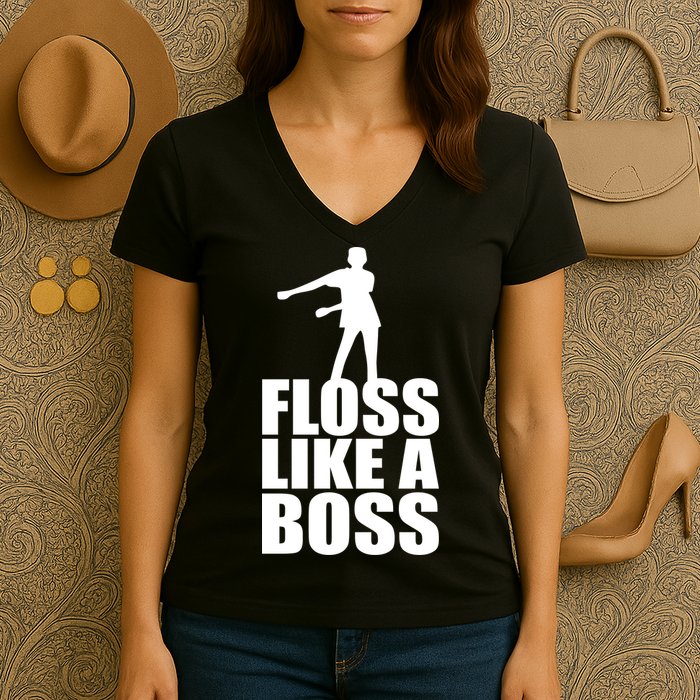 Floss Like A Boss Dance Logo Women's V-Neck T-Shirt