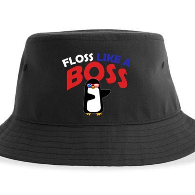 Floss Like a Boss Penguin Dancing Sustainable Bucket Hat