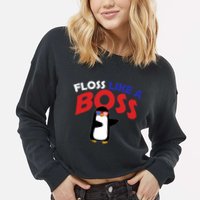 Floss Like a Boss Penguin Dancing Cropped Pullover Crew