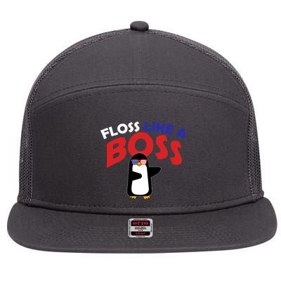 Floss Like a Boss Penguin Dancing 7 Panel Mesh Trucker Snapback Hat