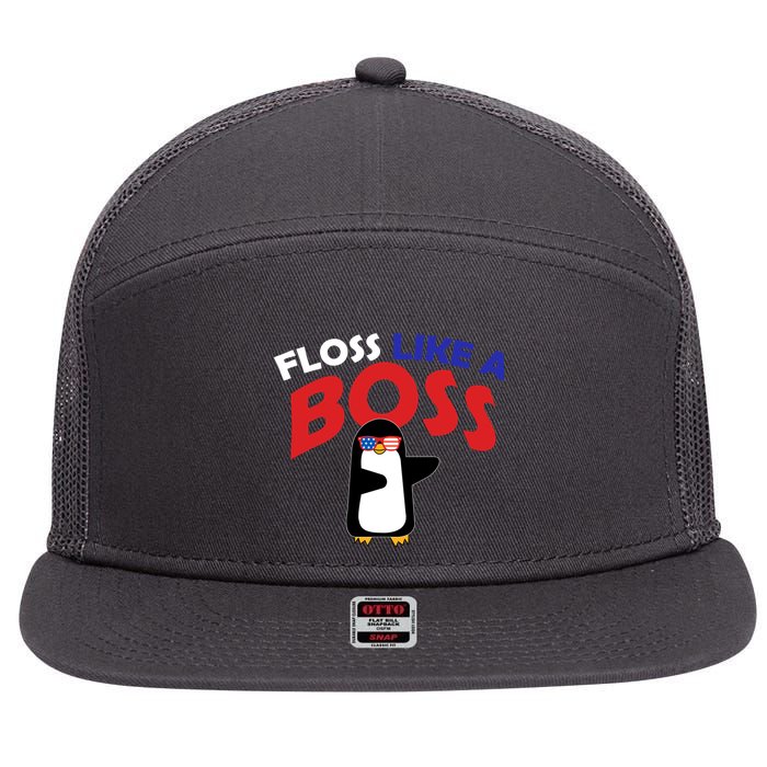 Floss Like a Boss Penguin Dancing 7 Panel Mesh Trucker Snapback Hat