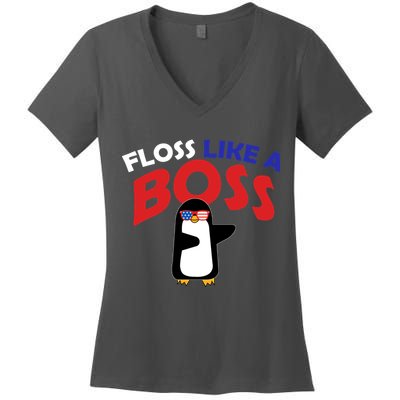 Floss Like a Boss Penguin Dancing Women's V-Neck T-Shirt