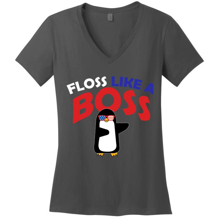 Floss Like a Boss Penguin Dancing Women's V-Neck T-Shirt