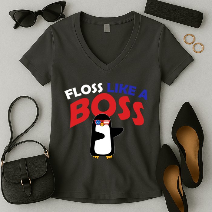 Floss Like a Boss Penguin Dancing Women's V-Neck T-Shirt