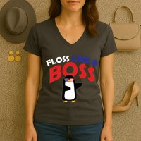 Floss Like a Boss Penguin Dancing Women's V-Neck T-Shirt