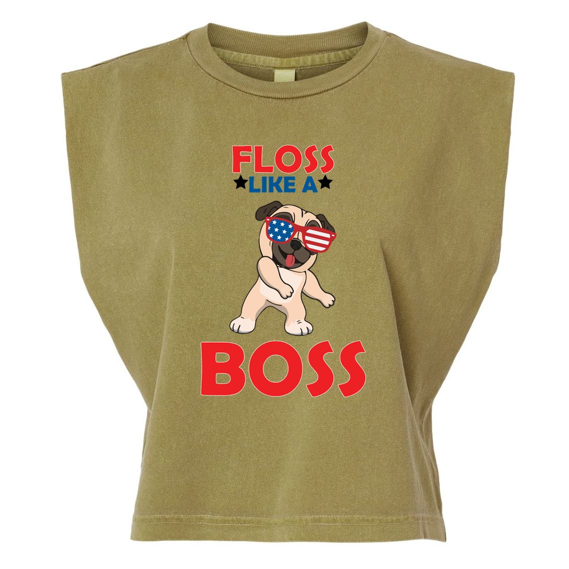 Floss Like A Boss Pug Dancing Garment-Dyed Women's Muscle Tee