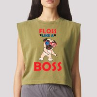 Floss Like A Boss Pug Dancing Garment-Dyed Women's Muscle Tee