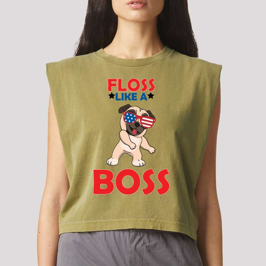 Floss Like A Boss Pug Dancing Garment-Dyed Women's Muscle Tee