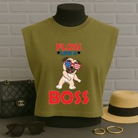 Floss Like A Boss Pug Dancing Garment-Dyed Women's Muscle Tee