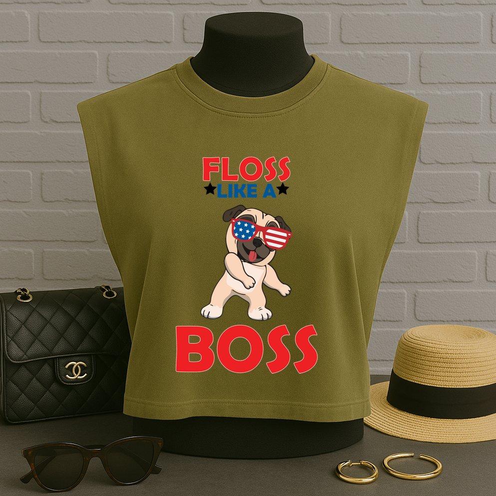 Floss Like A Boss Pug Dancing Garment-Dyed Women's Muscle Tee