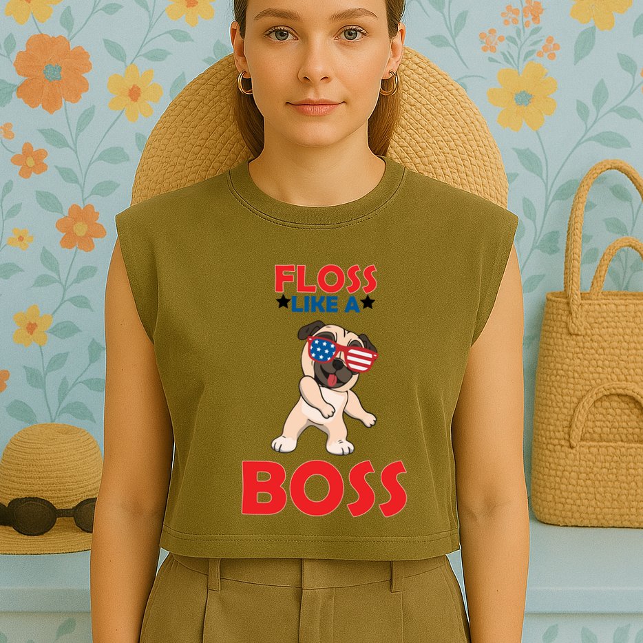Floss Like A Boss Pug Dancing Garment-Dyed Women's Muscle Tee