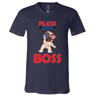 Floss Like A Boss Pug Dancing V-Neck T-Shirt