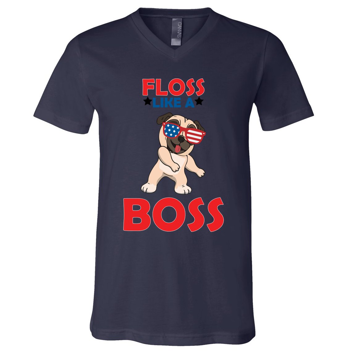 Floss Like A Boss Pug Dancing V-Neck T-Shirt