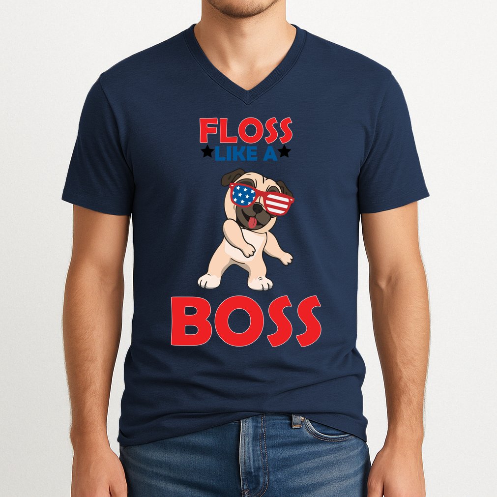 Floss Like A Boss Pug Dancing V-Neck T-Shirt