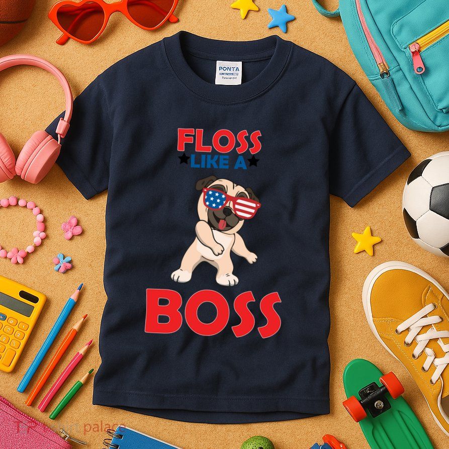 Floss Like A Boss Pug Dancing Kids T-Shirt