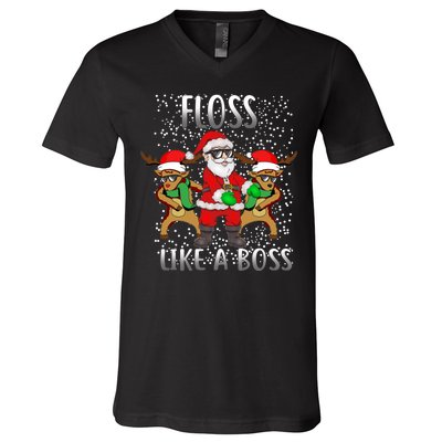 Floss like a Boss Santa Reindeer V-Neck T-Shirt