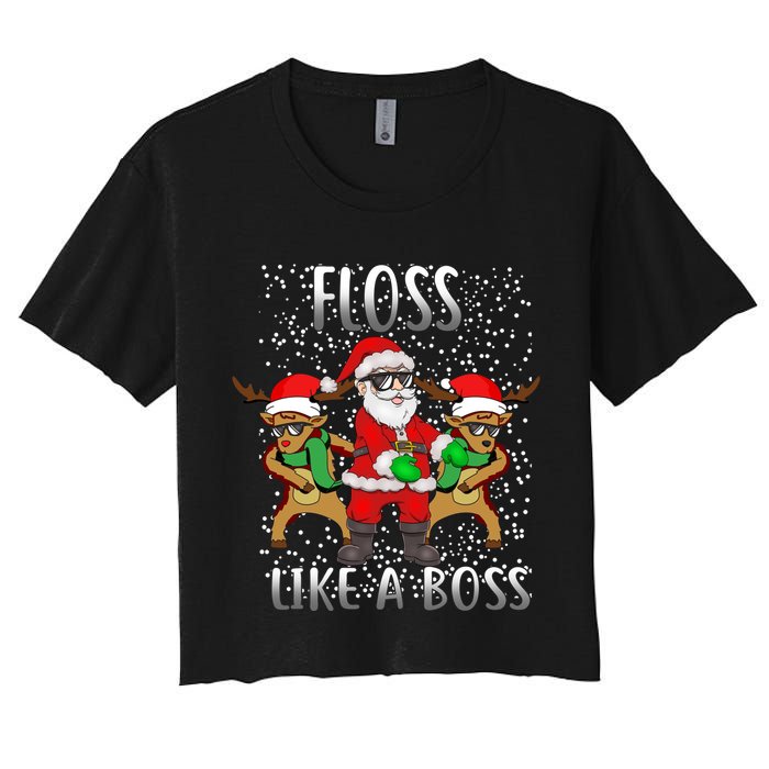 Floss like a Boss Santa Reindeer Women's Crop Top Tee