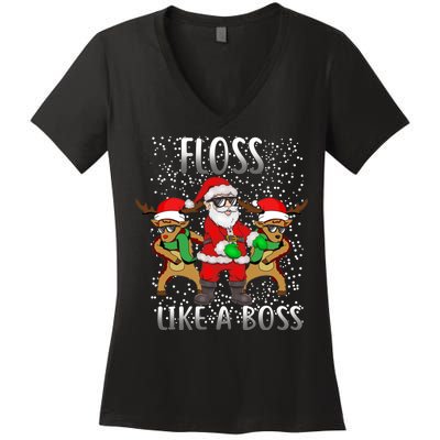 Floss like a Boss Santa Reindeer Women's V-Neck T-Shirt