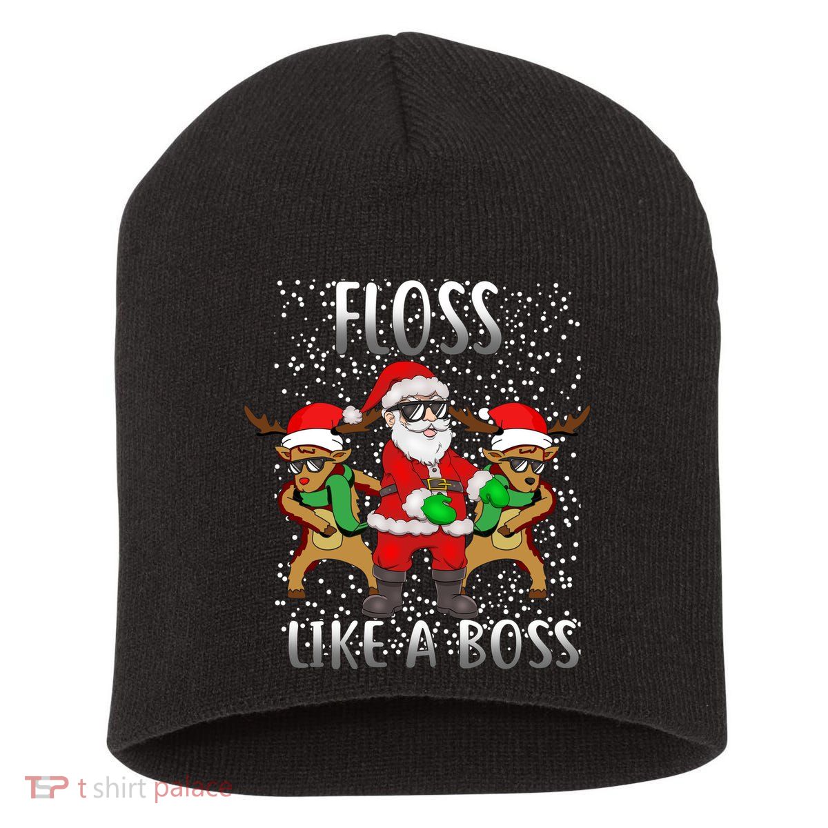 Floss like a Boss Santa Reindeer Short Acrylic Beanie