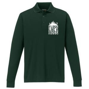 Floss Like A Boss Tower Funny Performance Long Sleeve Polo