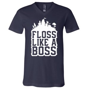 Floss Like A Boss Tower Funny V-Neck T-Shirt